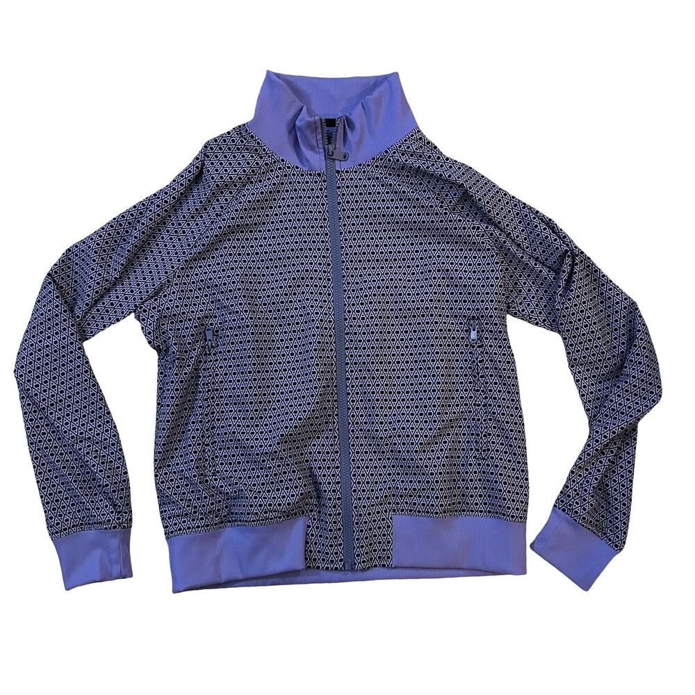 Athleta Brooklyn Bomber Jacket Womens Medium Purple Blue Geometric Lightweight